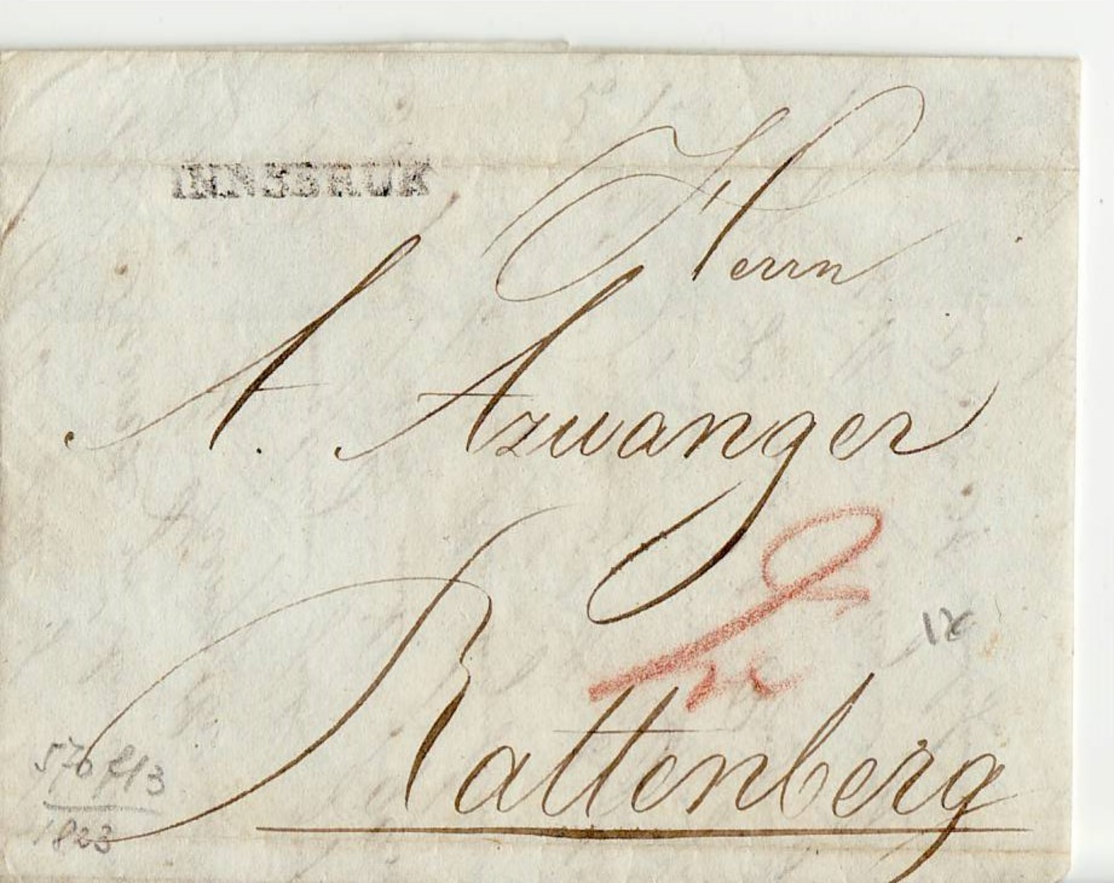 9635 01 AUSTRIA OSTERREICH  INNSBRUCK TO RATTENBERG -YEAR 1823 - WITH TEXT - ...-1850 Prefilatelia