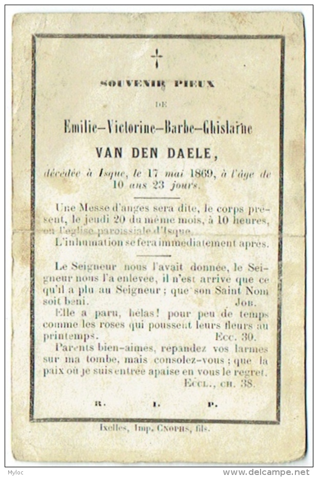 Doodsprentje/Image Mortuaire. Van Den Daele. Décédé à Isque Le 17 Mai 1869. - Imágenes Religiosas