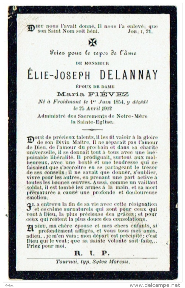 Doodsprentje/Image Mortuaire. Delannay/Fiévez. Froidmont 1854/1902 - Imágenes Religiosas