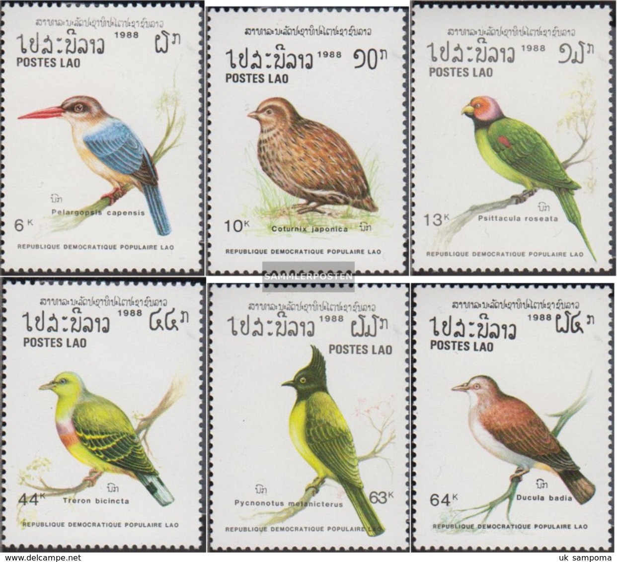 Laos 1082-1087 (complete Issue) Unmounted Mint / Never Hinged 1988 Birds - Laos