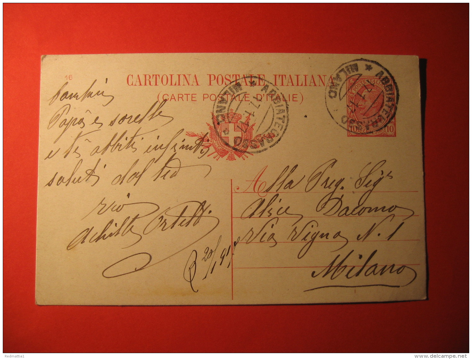 Italia Cartolina Postale 10 Centesimi ANNULLO  ABBIATEGRASSO  MILANO    274 - Non Classificati