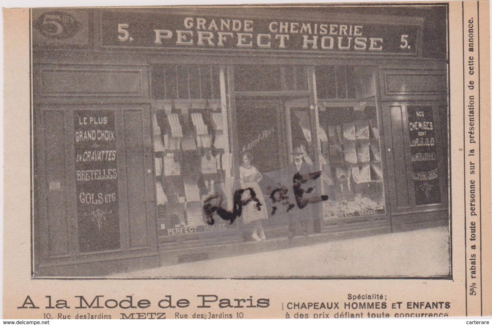 57,MOSELLE,METZ,1911,PUBLICITE,CONFECTION,MAGASIN,COMMERCE,A LA MODE DE PARIS,10 RUE DES JARDINS,CHEMISERIE - Publicités