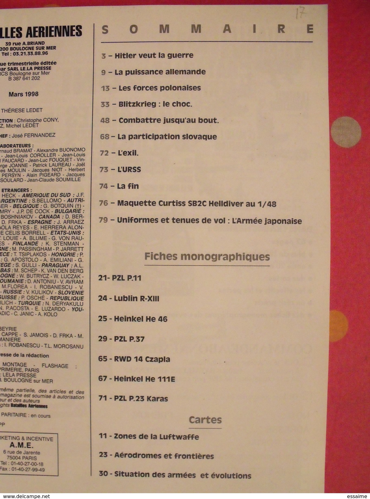 Batailles Aériennes N° 4. 1998. Campagne De Pologne. Aviation Avion Guerre - Aviazione