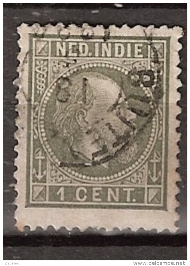 Ned Indie 1870 Koning Willem III. 1 Cent Type 2, NVPH 4F 12,5:12 Gestempeld. - Nederlands-Indië