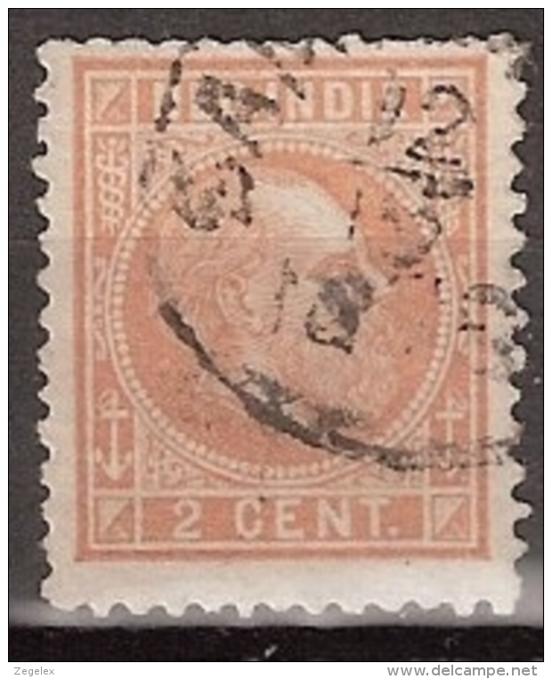 Ned Indie 1870 Koning Willem III. 2 Cent Roodbruin NVPH 6F Gestempeld. - Nederlands-Indië