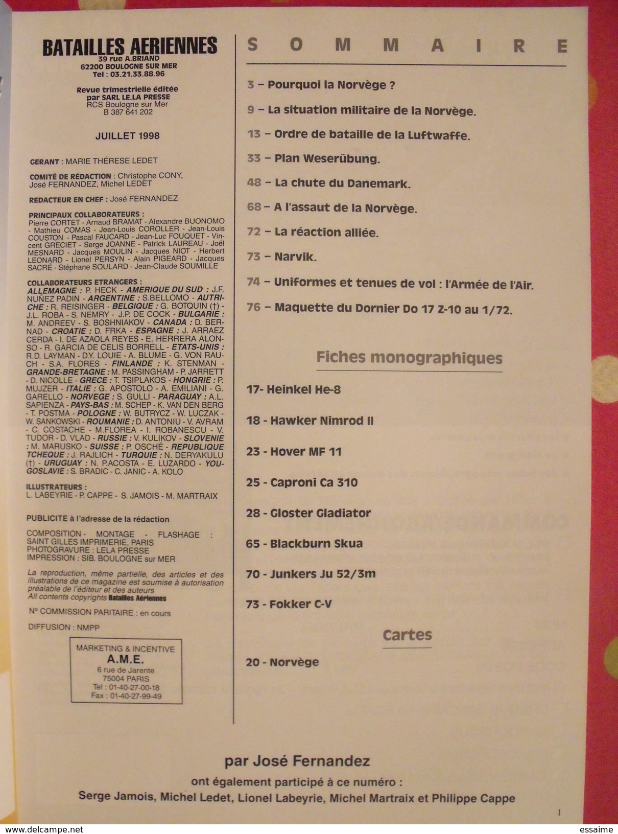 Batailles Aériennes N° 5. 1998. Campagne De Norvège. Aviation Avion Guerre - Luftfahrt & Flugwesen