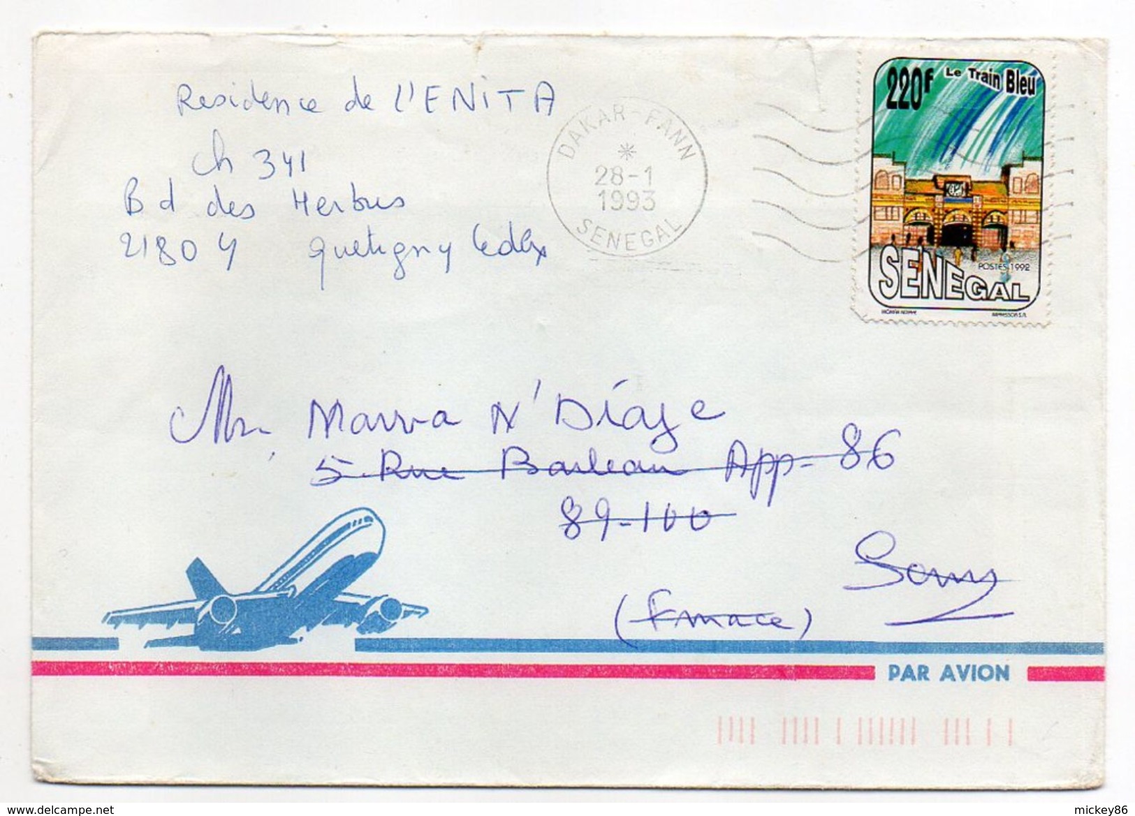 SENEGAL--1993-Lettre De DAKAR-FAAN  Pour SENS-89-tp Seul Sur Lettre--cachet - Sénégal (1960-...)