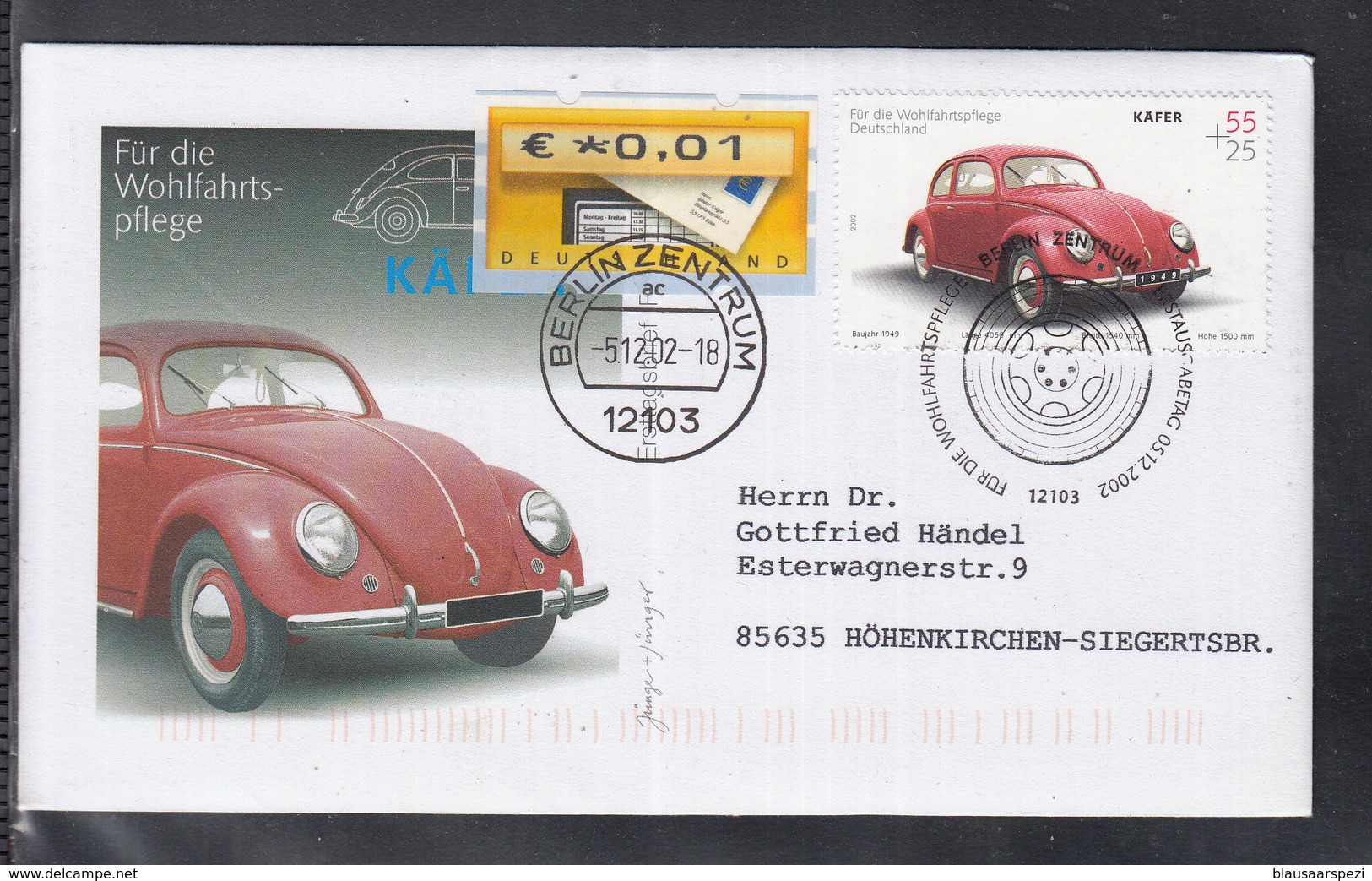 LA 085 ) Germany 2002 - Vintage Car: VW Beetle  Of  Beautiful FDC      // Free Shipping To - Cars