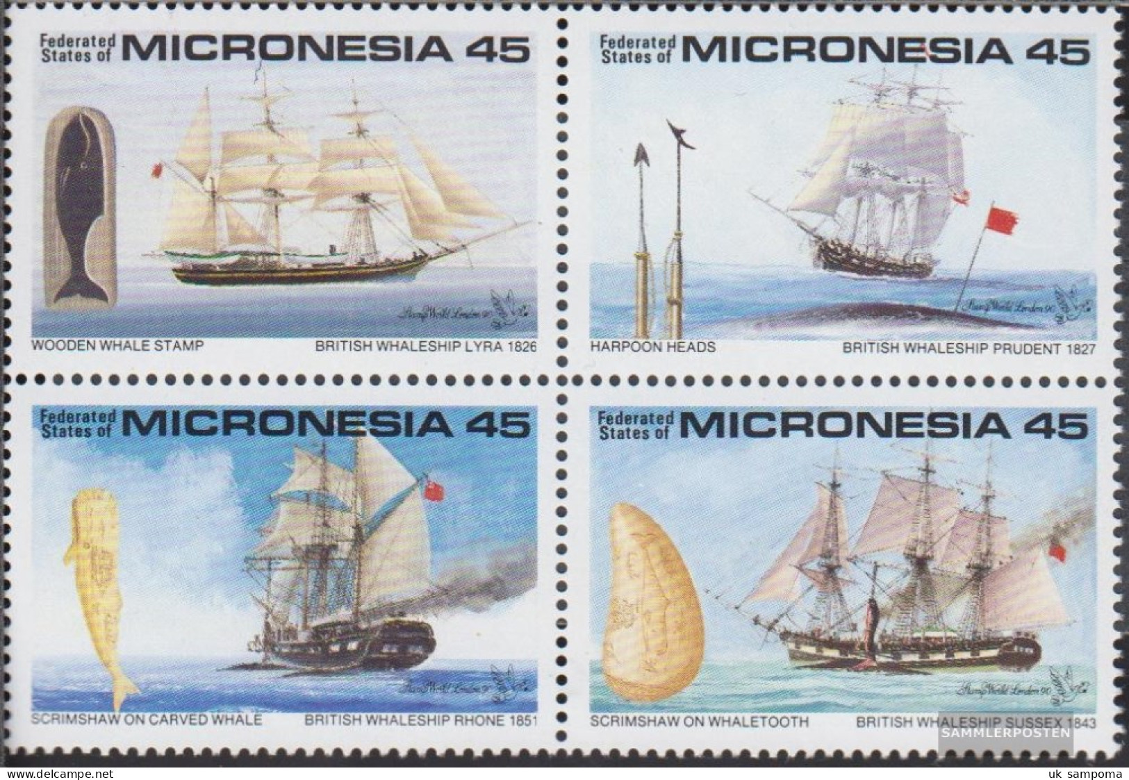 Mikronesien 178-181 Block Of Four (complete Issue) Unmounted Mint / Never Hinged 1990 Walfang - Micronesia