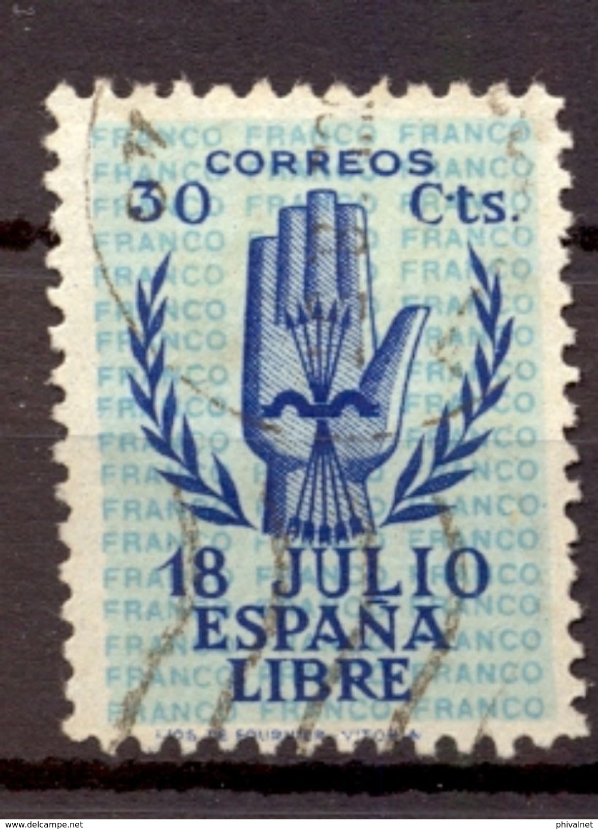 1938 , ED. 853 CANCELADO , II ANIV. DEL ALZAMIENTO NACIONAL - Usados