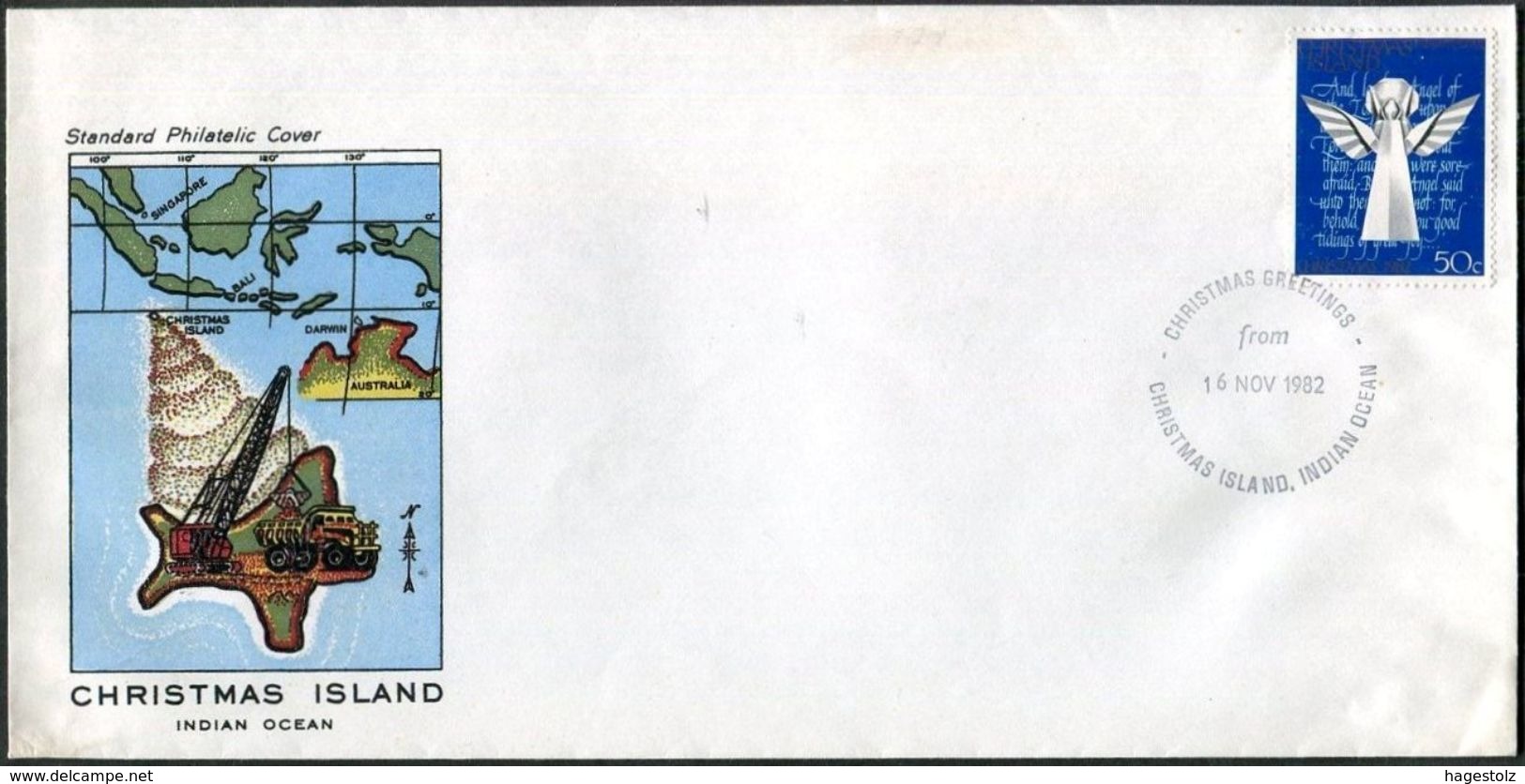 CHRISTMAS ISLAND Indian Ocean 1982 Greetings Cover MAP Landkarte Crane Dump Truck Muldenkipper Kran Grue Camion Benne - Christmas Island