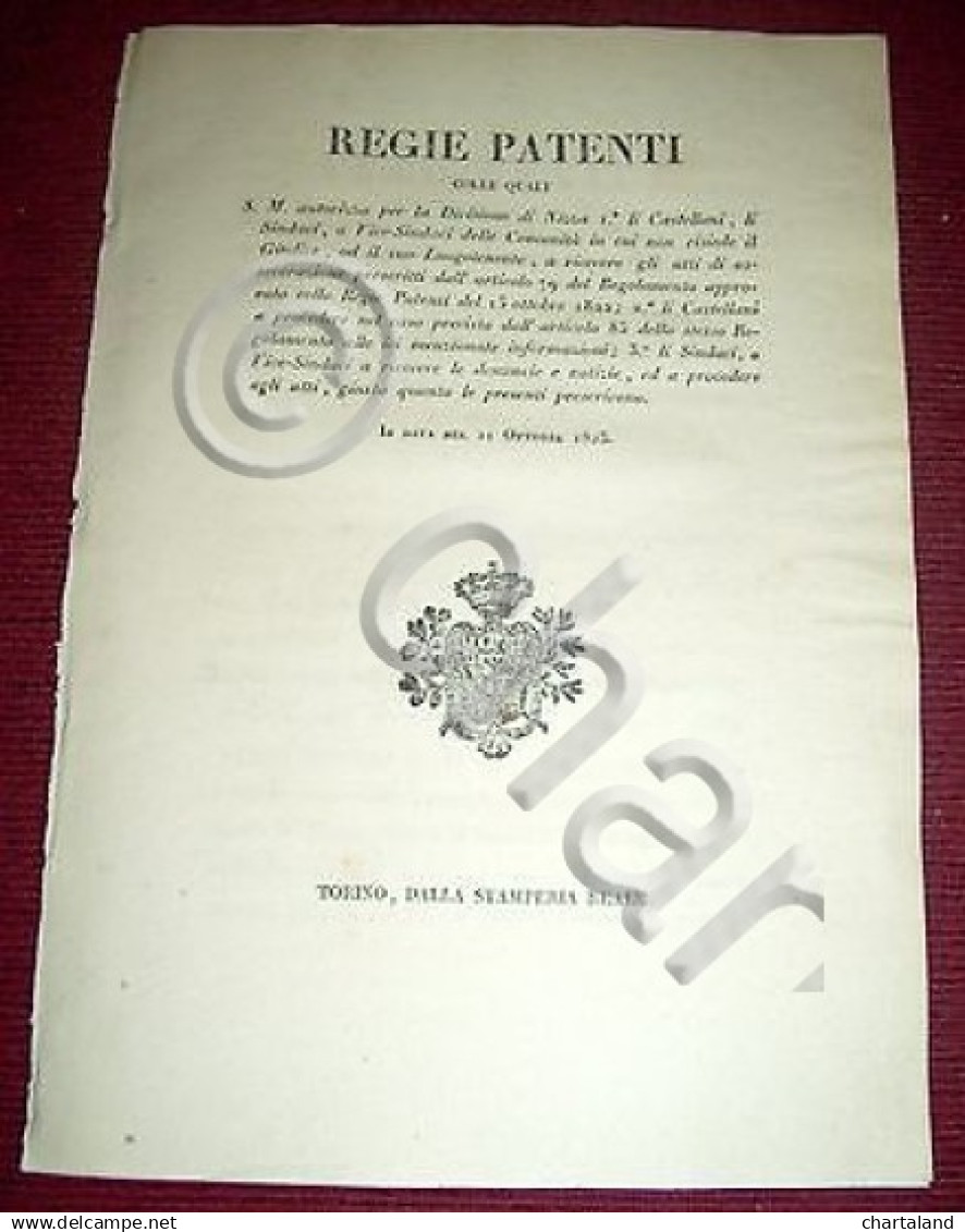 Regno Sardegna Savoia Torino Regie Patenti Castellani Sindaci Nizza 1823 - Non Classés