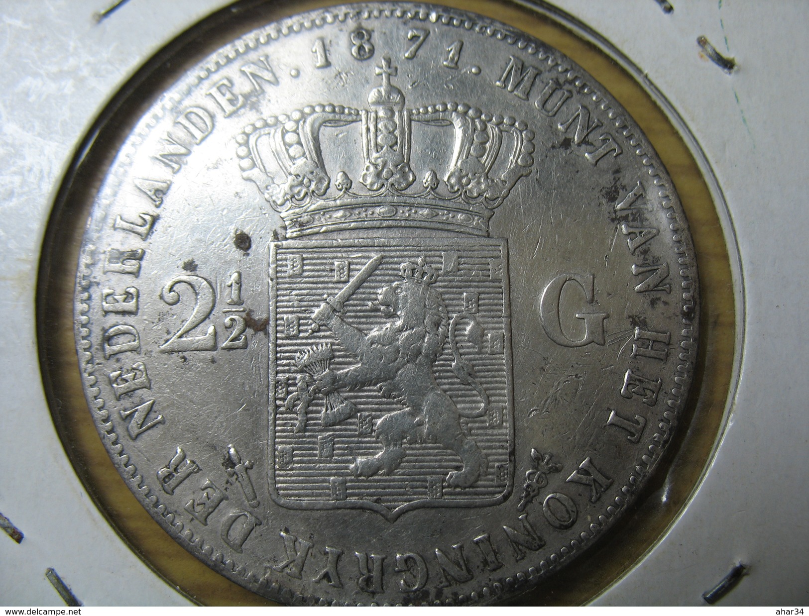 NETHERLANDS 2 1/2 GULDEN 1871 SILVER BIG COIN . LOT 2017/1 NUM 5 - 1849-1890 : Willem III