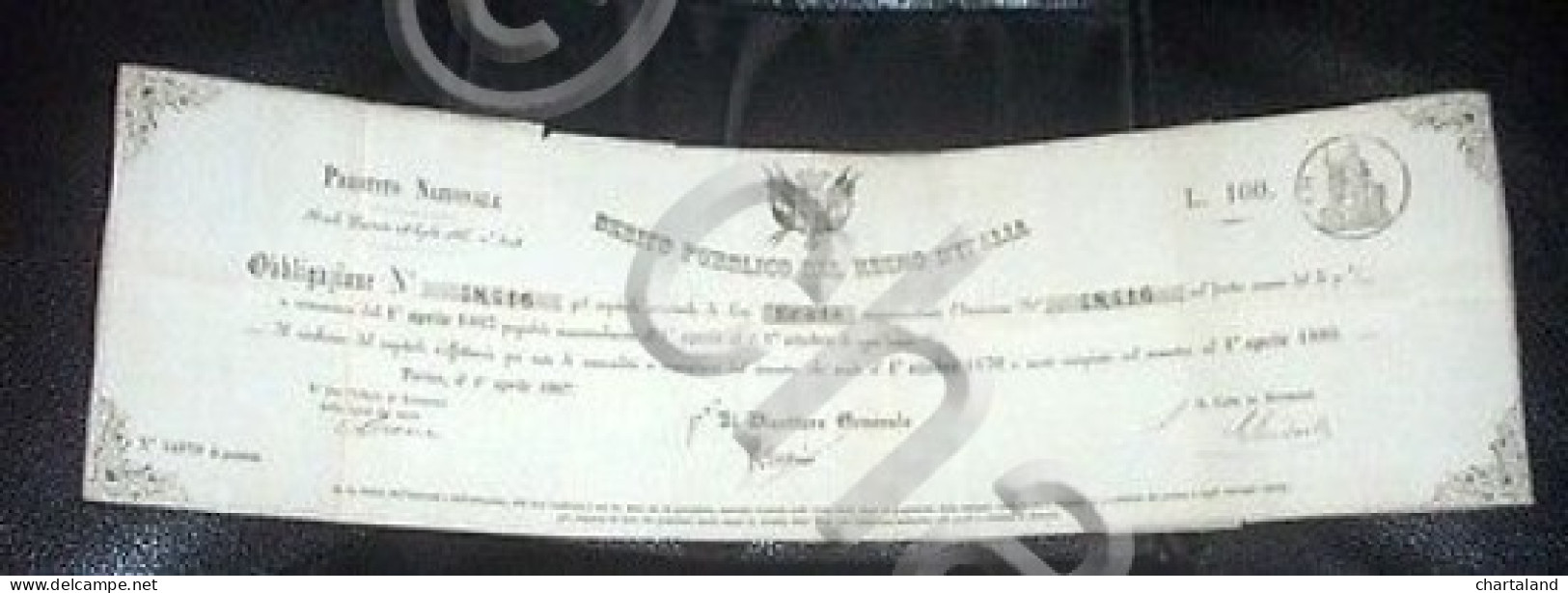 Scripofilia - Obbligazione Regno Italia Titoli Debito Pubblico  L. 100 - 1866 - Altri & Non Classificati