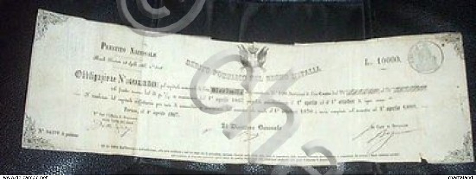 Scripofilia - Obbligazione Regno Italia Titoli Debito Pubblico  L. 10000 - 1866 - Altri & Non Classificati