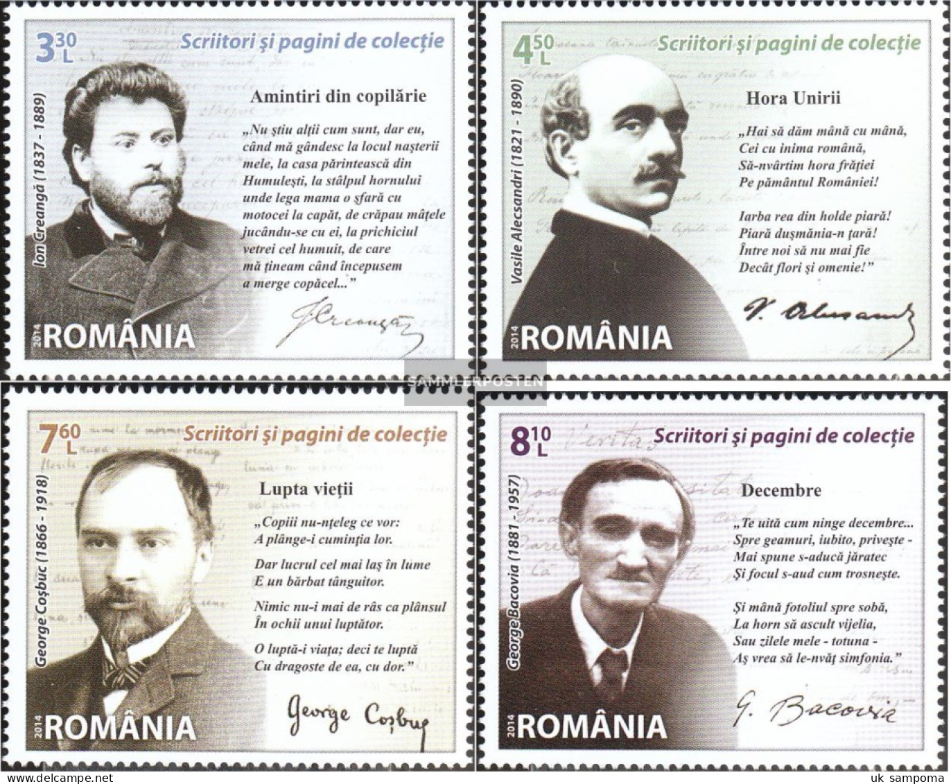 Romania 6904-6907 (complete Issue) Unmounted Mint / Never Hinged 2014 Writers - Neufs