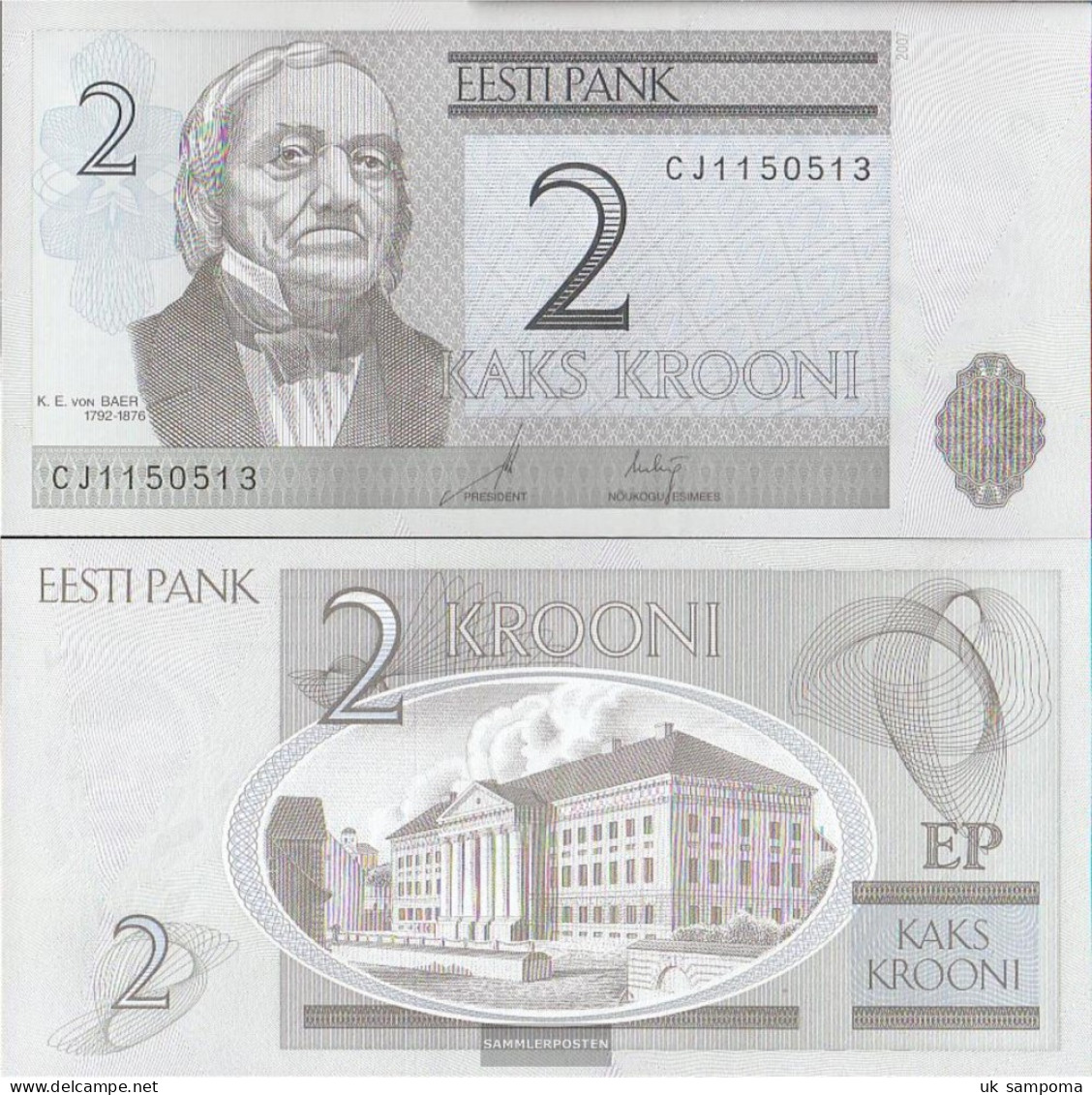 Estonia Pick-number: 85b Uncirculated 2007 2 Krooni - Estonia