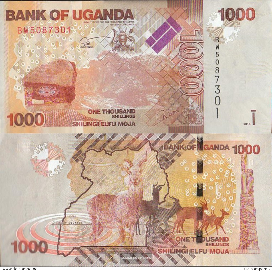 Uganda Pick-number: 49d Uncirculated 2015 1.000 Shillings - Ouganda
