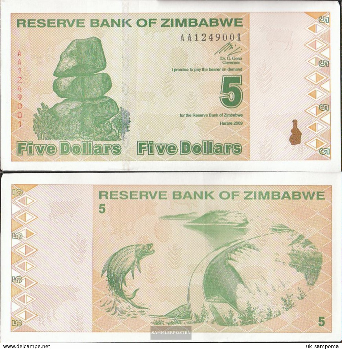 Zimbabwe Pick-number: 93 Uncirculated 2009 5 Dollars - Zimbabwe