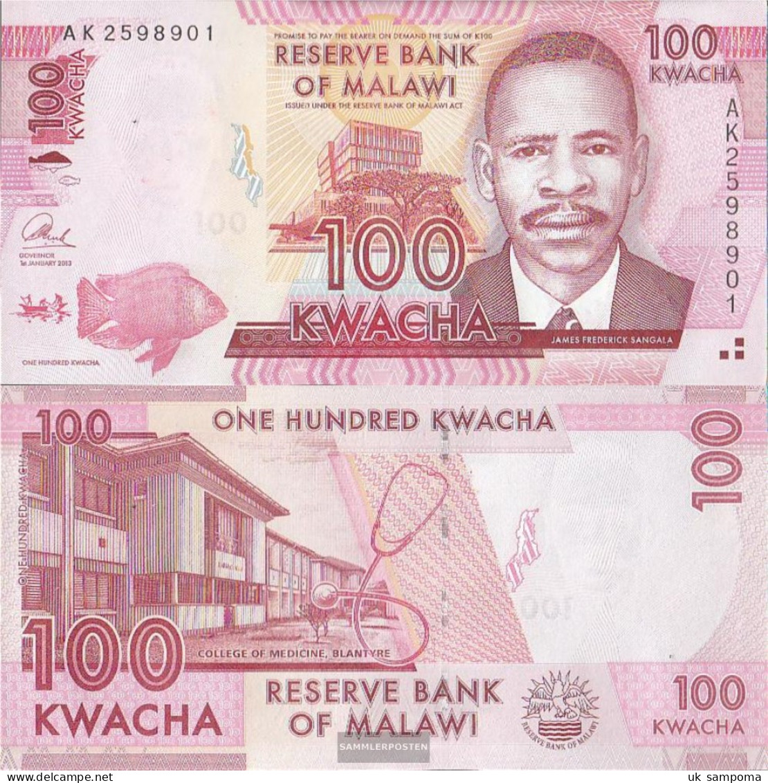 Malawi Pick-number: 59b Uncirculated 2013 100 Kwacha - Malawi