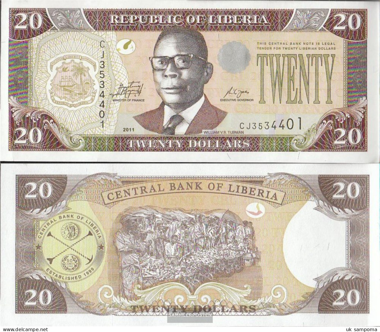 Liberia Pick-number: 28f Uncirculated 2011 20 Dollars - Liberia