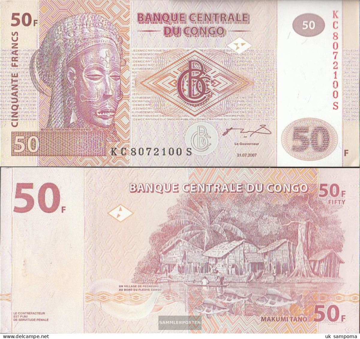 Kongo (Kinshasa) Pick-number: 97a Uncirculated 2007 50 Francs - Ohne Zuordnung