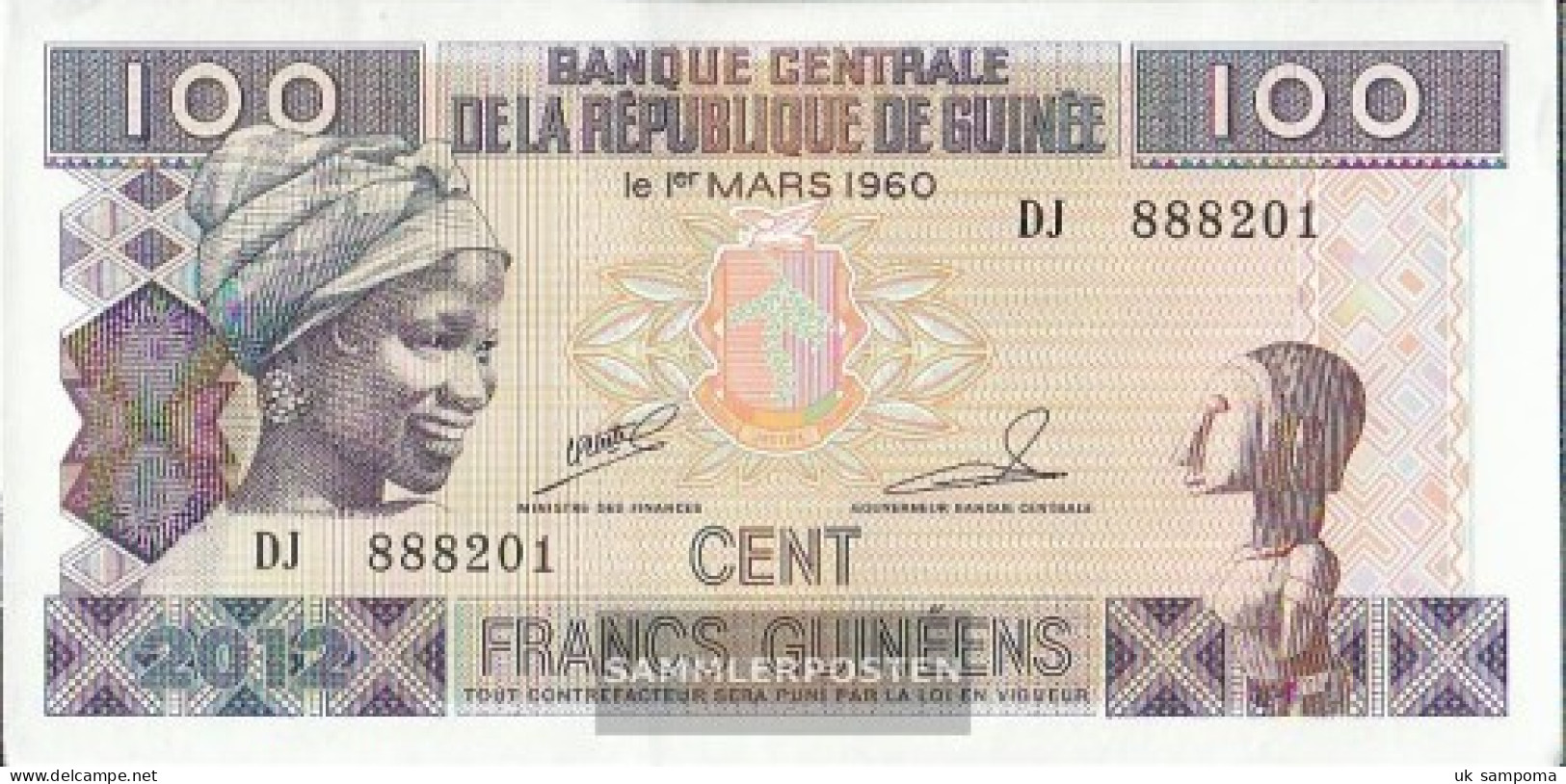 Guinea Pick-number: 35b Uncirculated 2012 100 Francs - Guinea