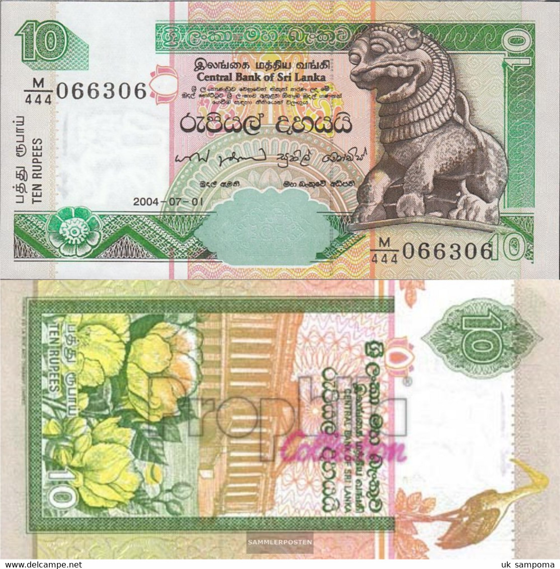 Sri Lanka Pick-number: 108d Uncirculated 2004 10 Rupees - Sri Lanka