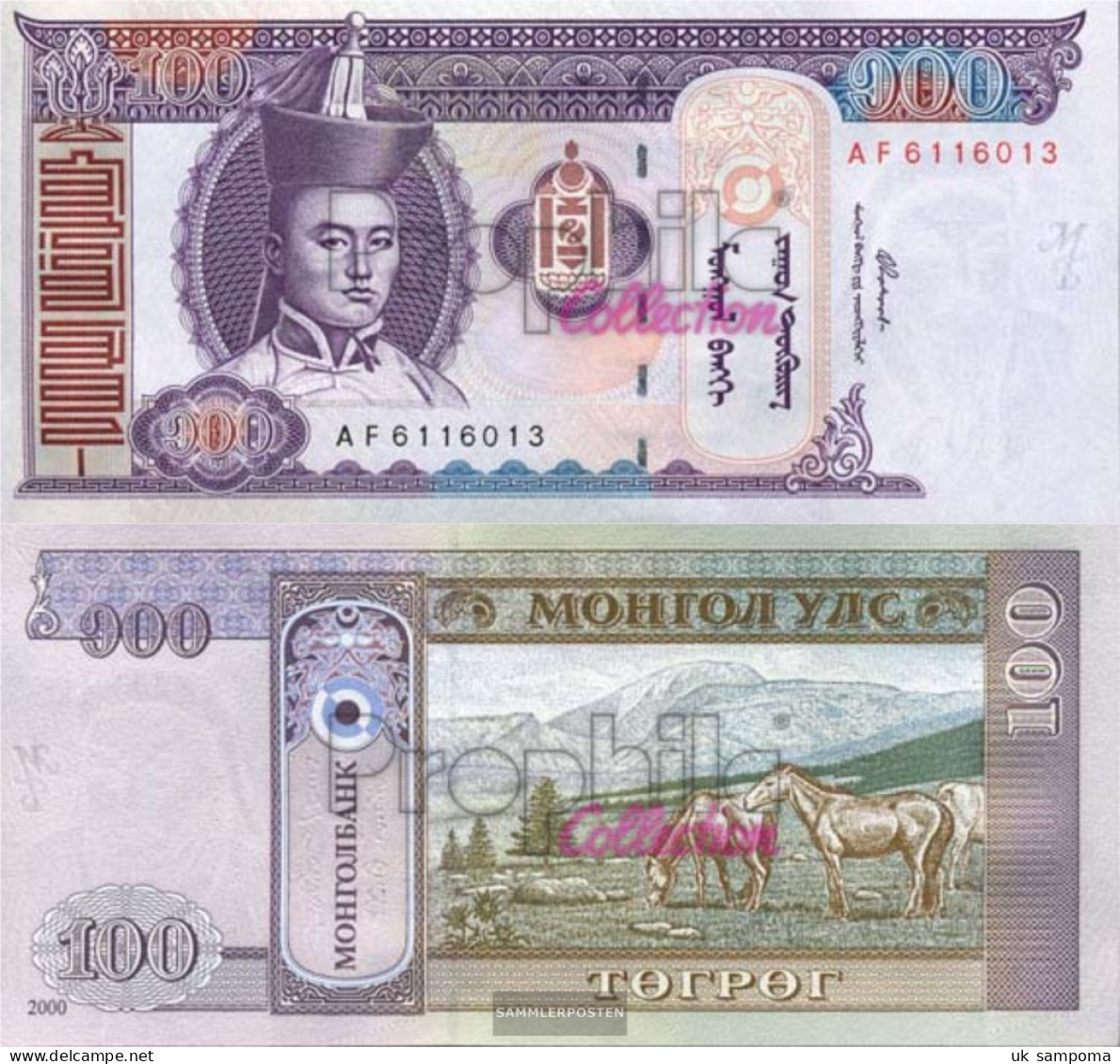 Mongolia Pick-number: 65a Uncirculated 2000 100 Tugrik - Mongolia