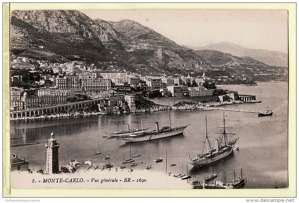 Mnc049 MONTE CARLO Monaco Vue Générale Voiliers Vapeur écrite 1910s à Miss Mary Laval - BR 1690 N°8 - Monte-Carlo