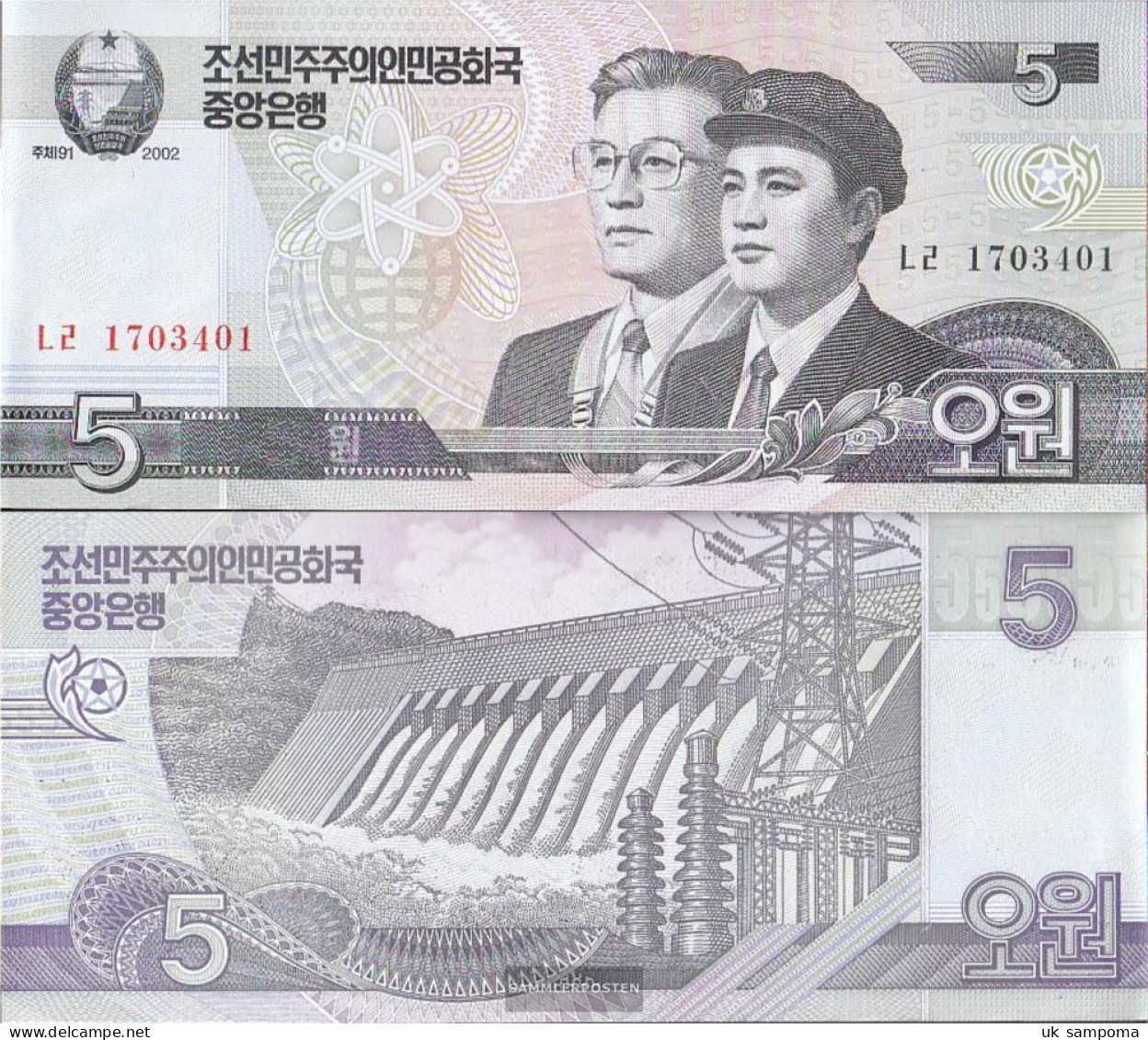 North-Korea Pick-number: 58 Uncirculated 2002 5 Won - Korea, North