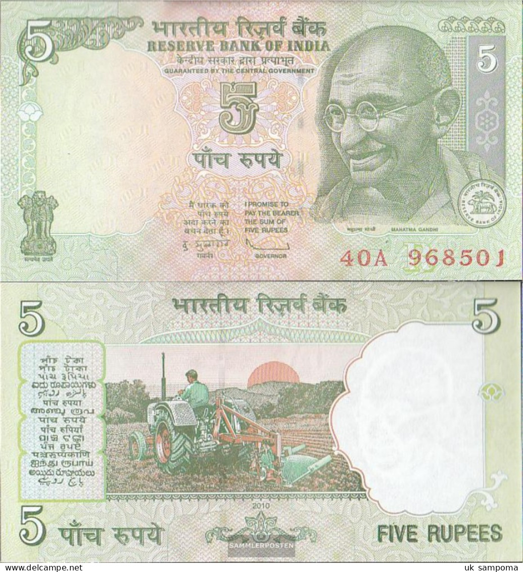 India Pick-number: 88A G, Letter R Uncirculated 2010 5 Rupees - Indien