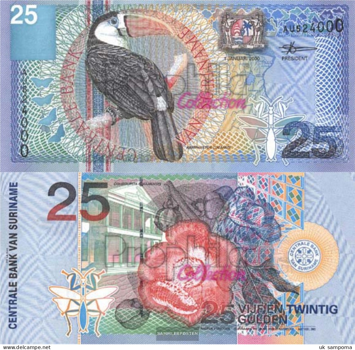 Suriname Pick-number: 148 Uncirculated 2000 25 Gulden Birds - Surinam