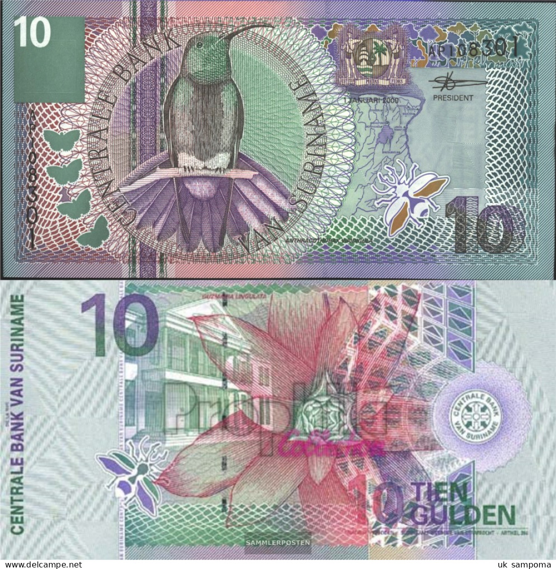 Suriname Pick-number: 147 Uncirculated 2000 10 Gulden - Surinam