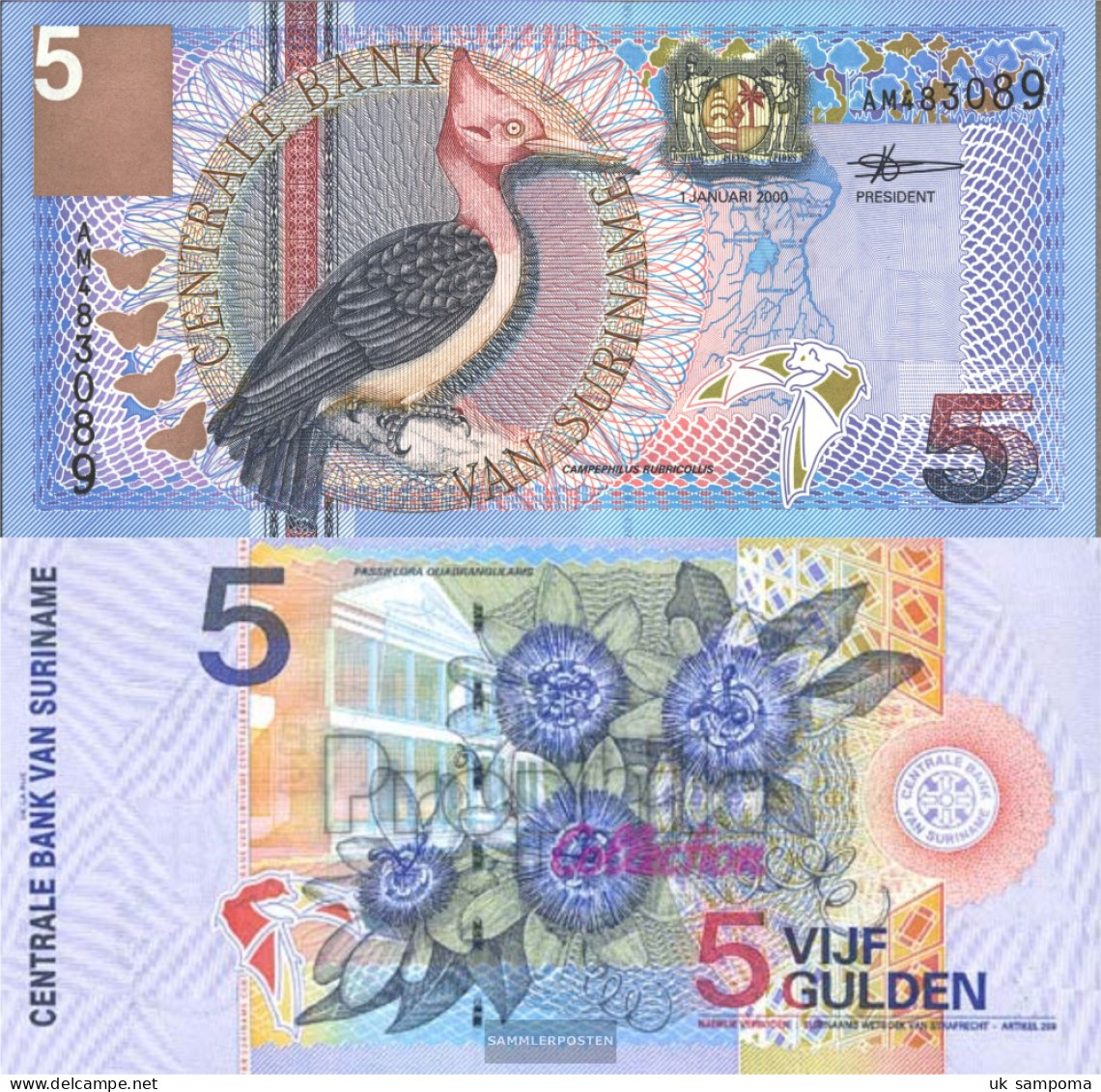 Suriname Pick-number: 146 Uncirculated 2000 5 Gulden Birds - Suriname