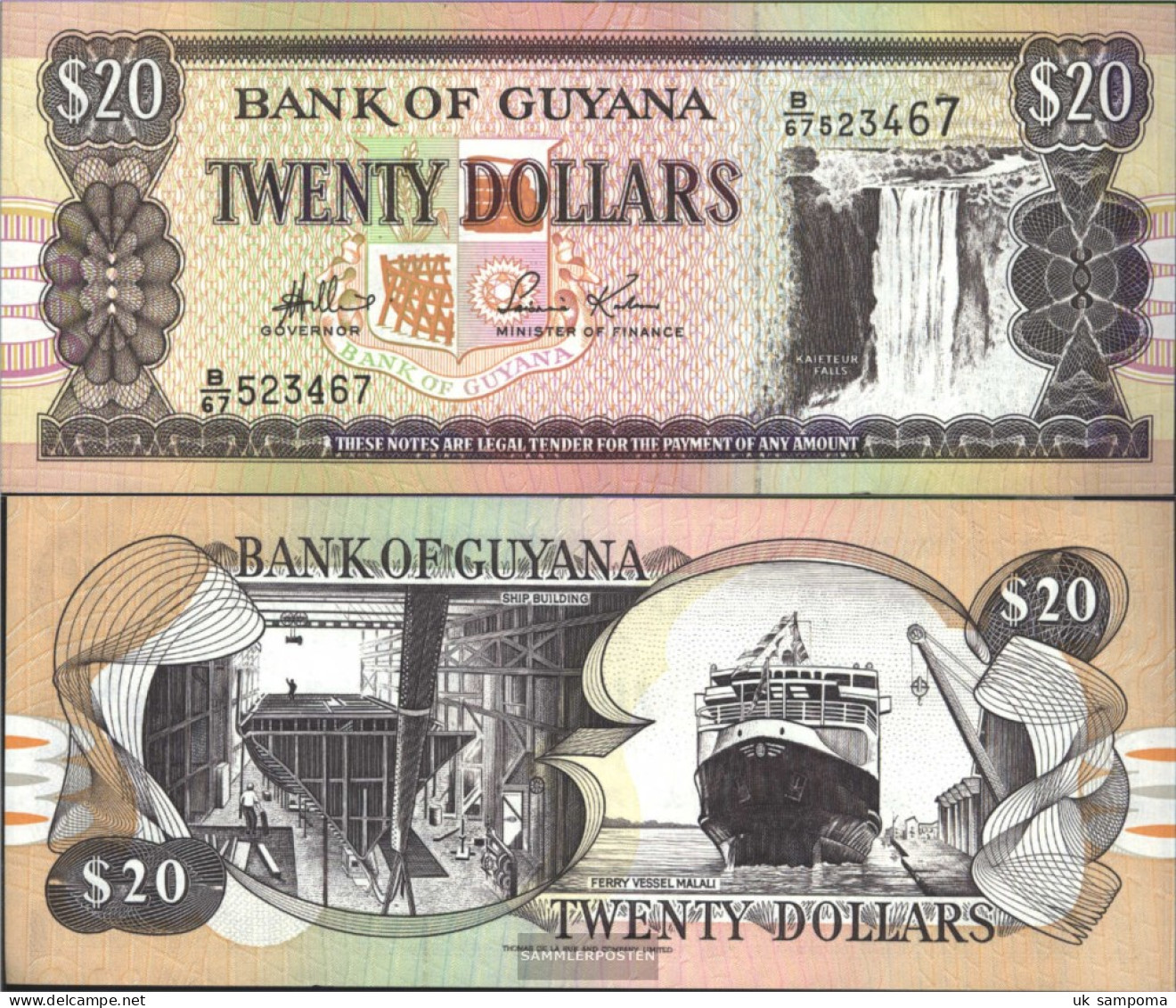 Guyana Pick-number: 30d, Signature 13 Uncirculated 1996 20 Dollars - Guyana