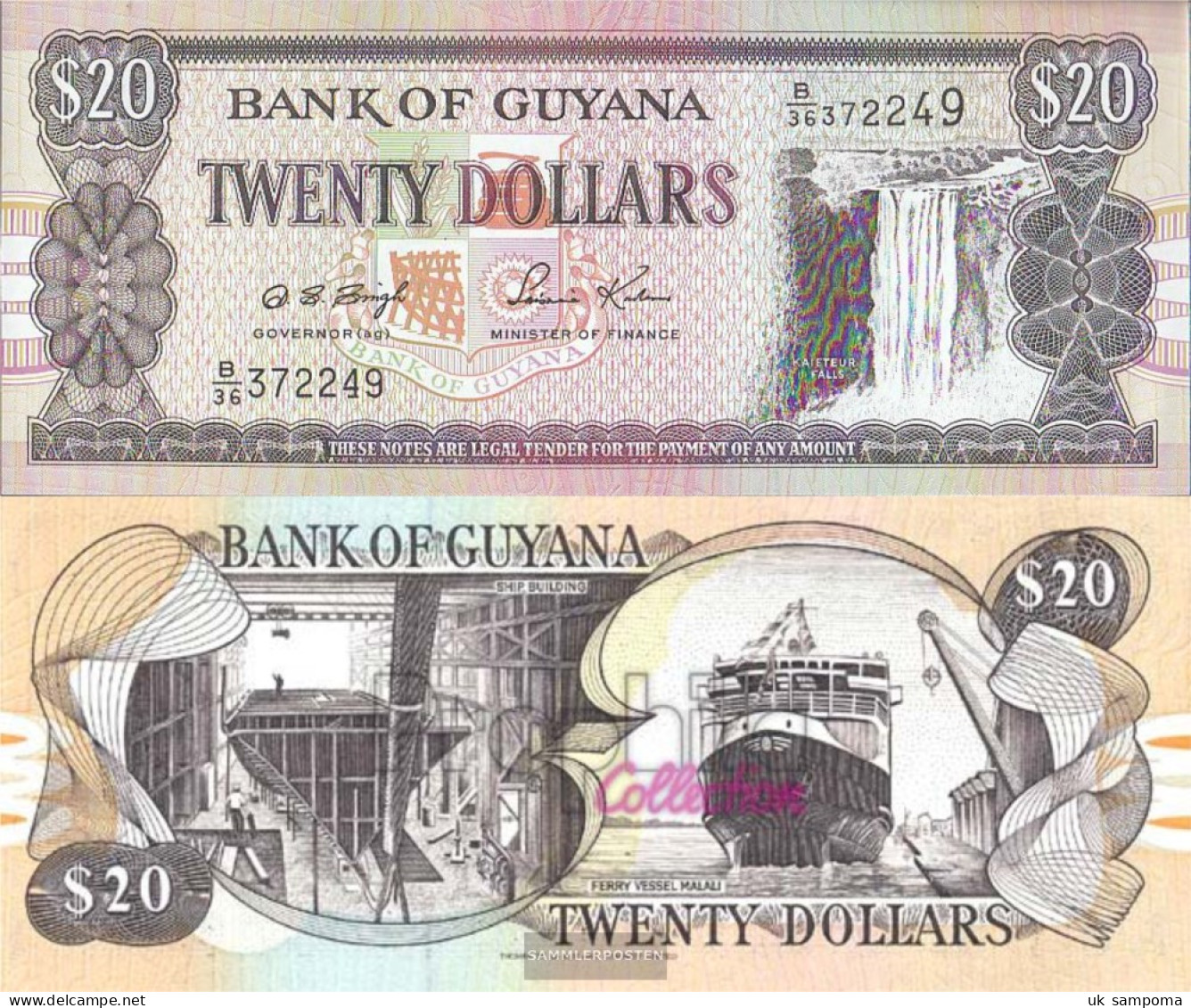Guyana Pick-number: 30b2, Signature 12 Uncirculated 1996 20 Dollars - Guyana