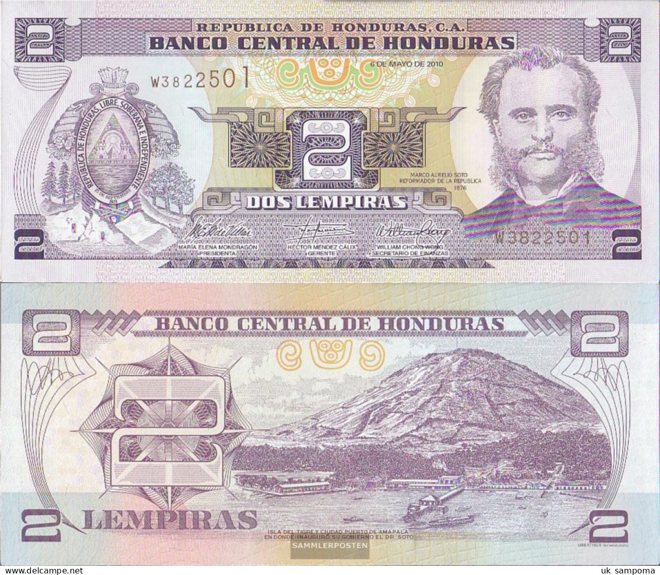 Honduras Pick-number: 90 (2010) Uncirculated 2010 2 Lempiras - Honduras