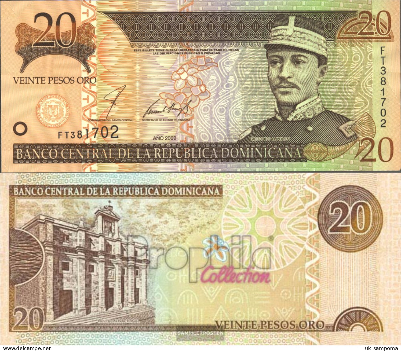 Dominican Republic Pick-number: 169b Uncirculated 2002 20 Pesos Oro - Dominicana