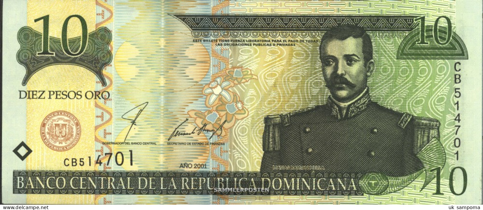 Dominican Republic Pick-number: 165b Uncirculated 2001 10 Pesos - Dominicana