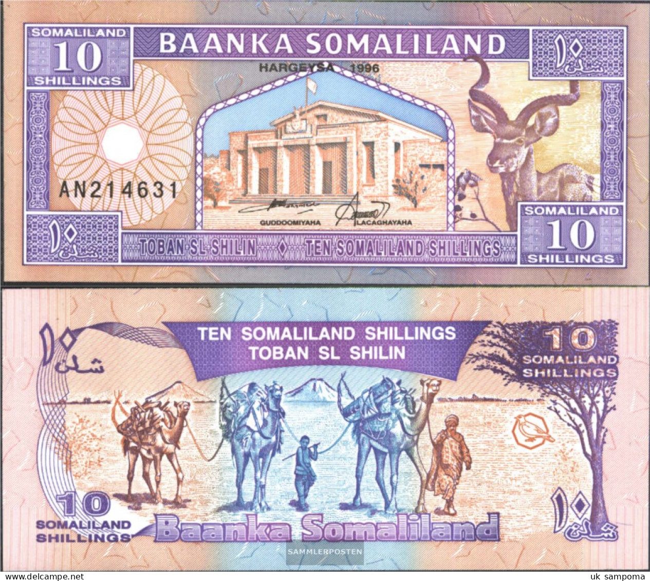 Somaliland Pick-number: 2b Uncirculated 1996 10 Shillings - Somalia