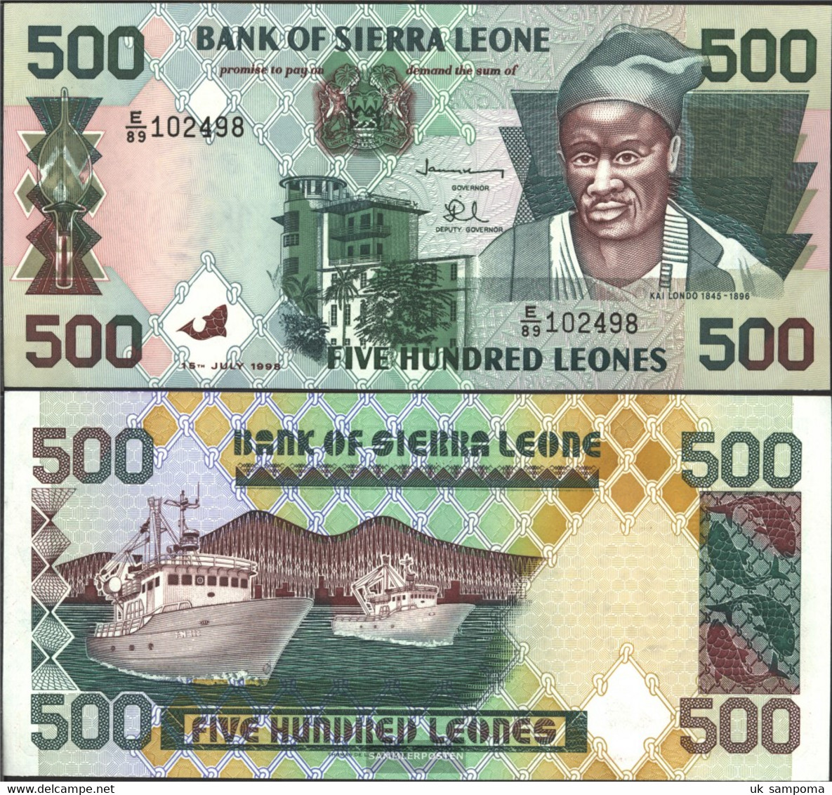 Sierra Sierra Leone Leone Pick-number: 23b Uncirculated 1998 500 Leones - Sierra Leone