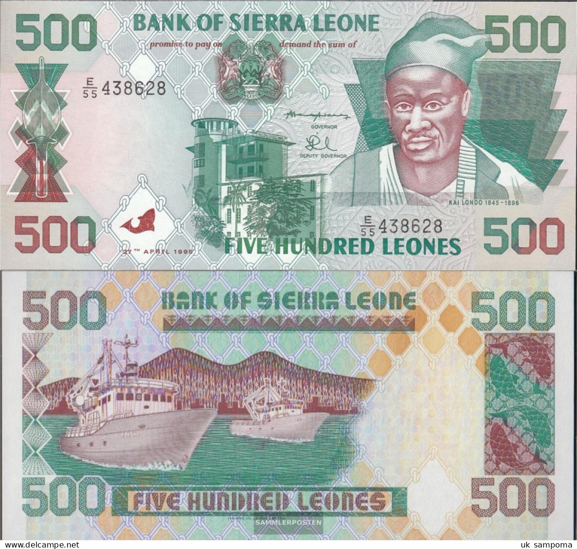 Sierra Leone Pick-number: 23a Uncirculated 1995 500 Leones - Sierra Leone