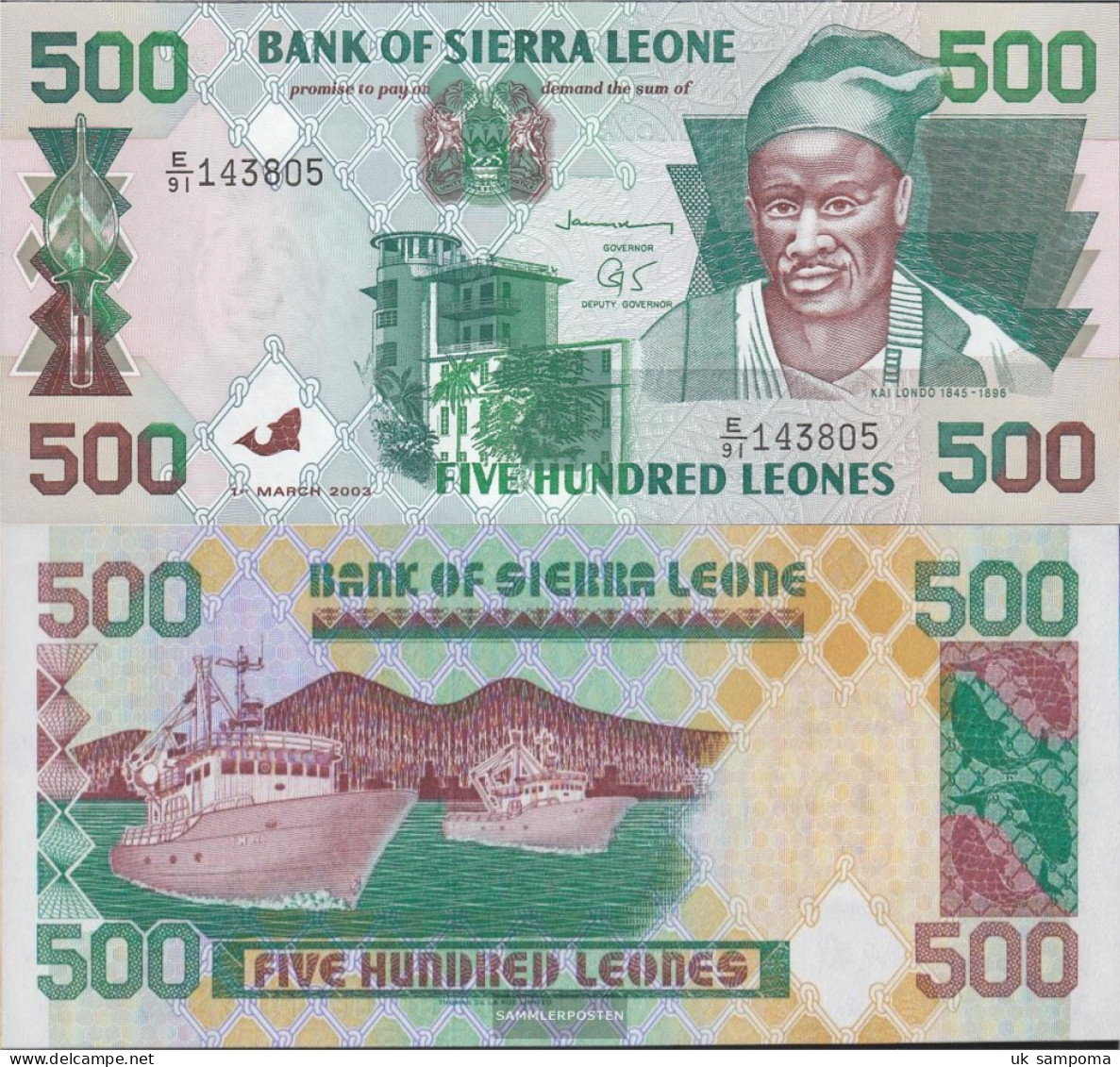 Sierra Leone Pick-number: 23d Uncirculated 2003 500 Leones - Sierra Leone