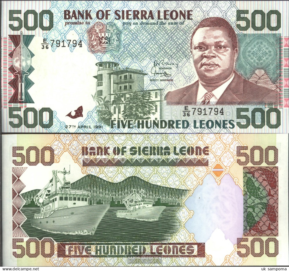 Sierra Leone Pick-number: 19 Uncirculated 1991 500 Leones - Sierra Leone