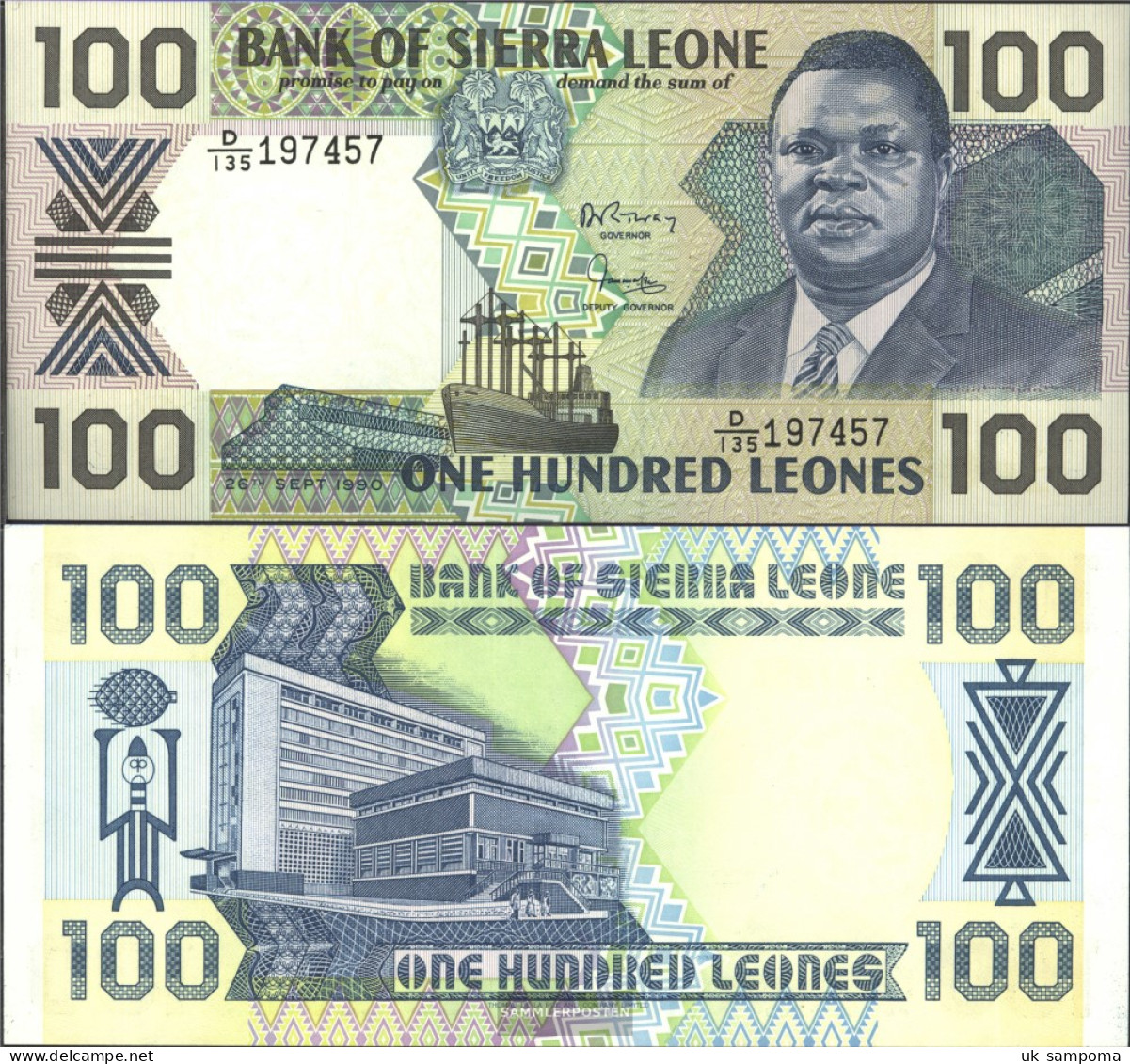 Sierra Leone Pick-number: 18c Uncirculated 1990 100 Leones - Sierra Leone