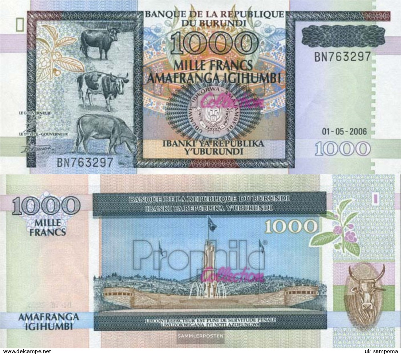 Burundi Pick-number: 39d Uncirculated 2006 1.000 Francs - Burundi