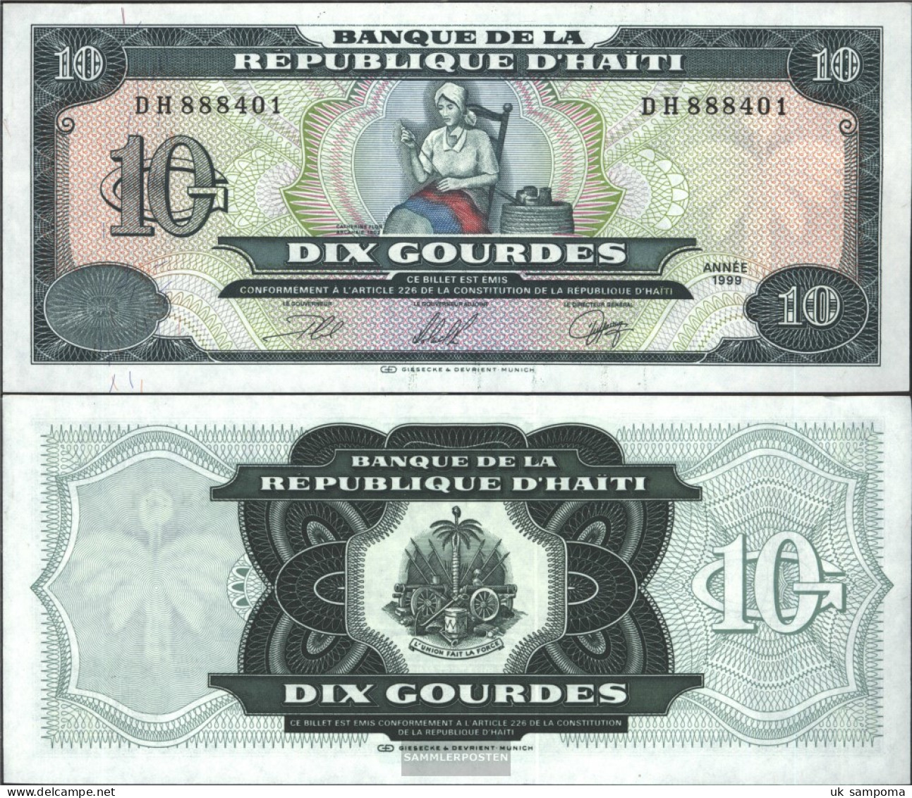 Haiti Pick-number: 256a (1999) Uncirculated 1999 10 Gourdes - Haïti