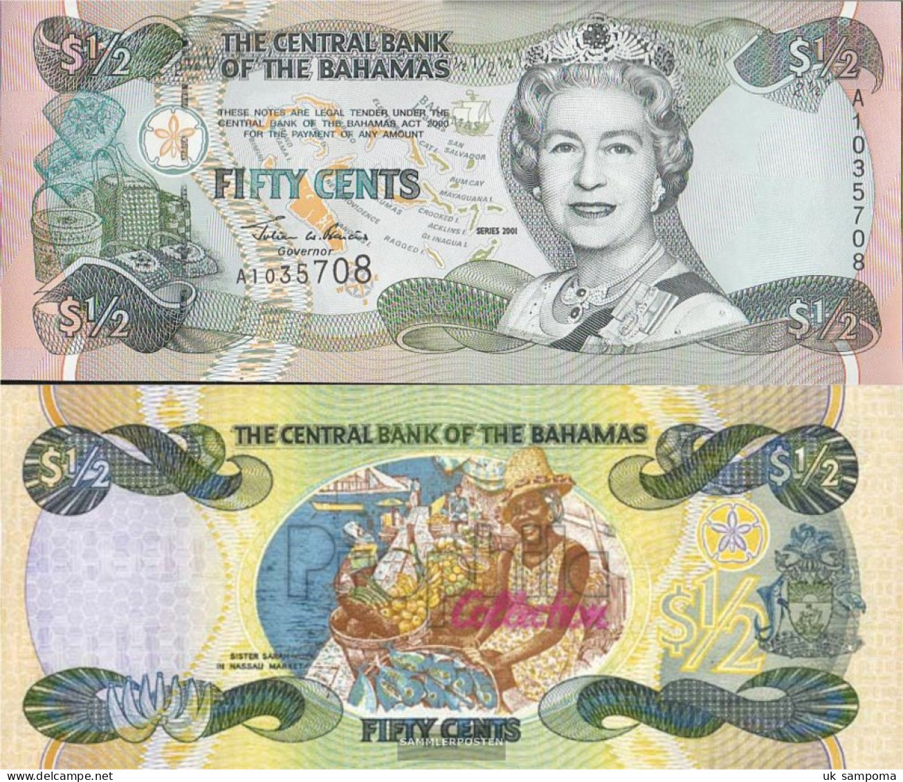 Bahamas Pick-number: 68 Uncirculated 2001 1/2 US Dollars - Bahamas