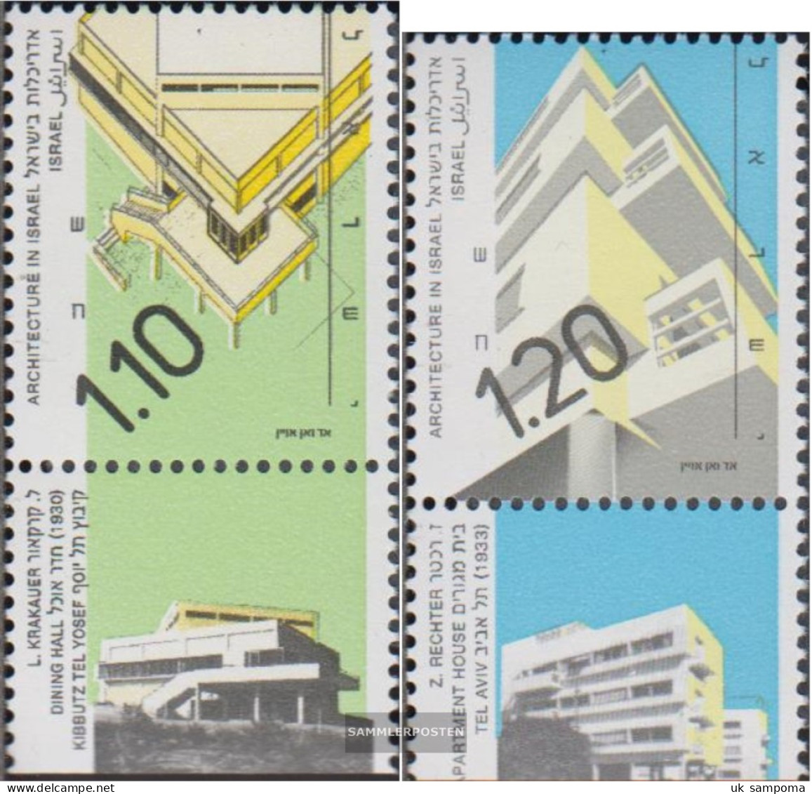 Israel 1174II-1175II With Tab (complete Issue) 2 Phosphor Strips Unmounted Mint / Never Hinged 1990 Architecture - Unused Stamps (with Tabs)